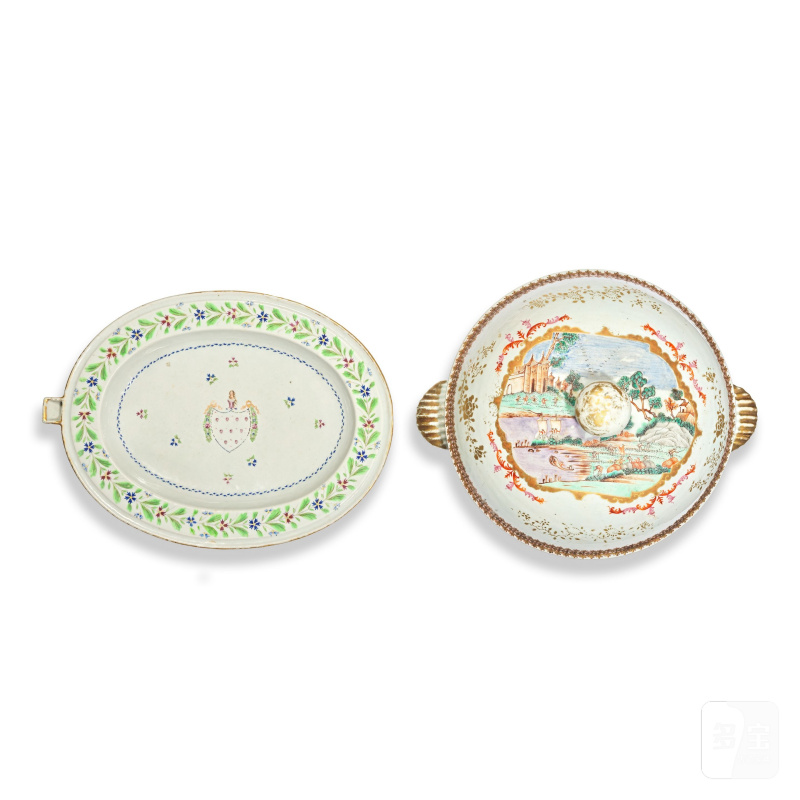 清乾隆/嘉慶 粉彩梅森式大蓋盌及葡萄牙市場暖盤 | A FAMILLE ROSE 'MEISSEN STYLE' TUREEN AND COVER AND A PORTUGUESE-MARKET PLATE WARMER - 图2